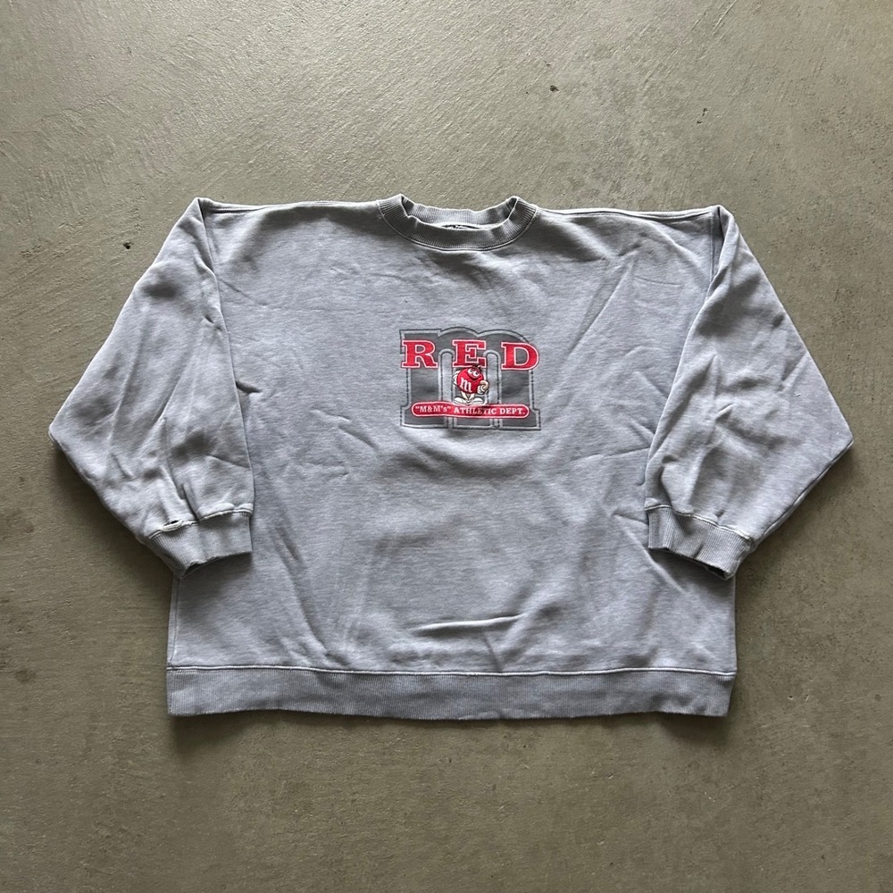 Vintage 90s M&M Athletic Dept Sweatshirt Size Medium Gray Crewneck Red MM